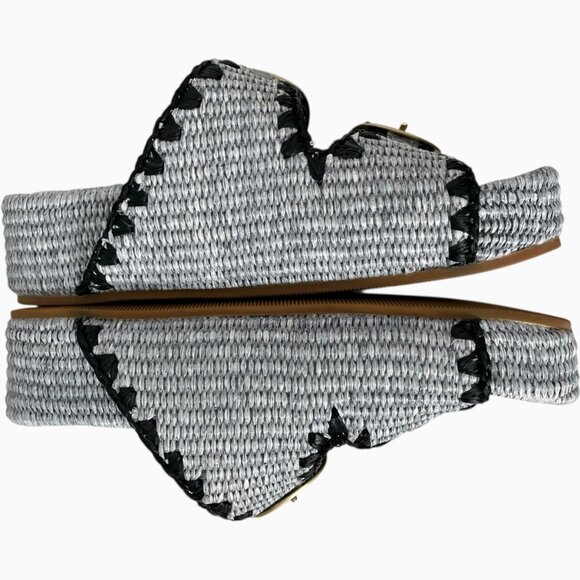 Loeffler Randall Theo Sandal 7 Blue Black Raffia Woven Platform Slide - Picture 7 of 12